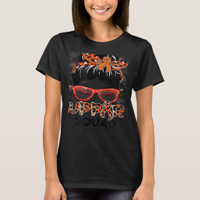 T-shirt Support Squad Messy Bun Butterfly Orange Ribbon Le (Devant)