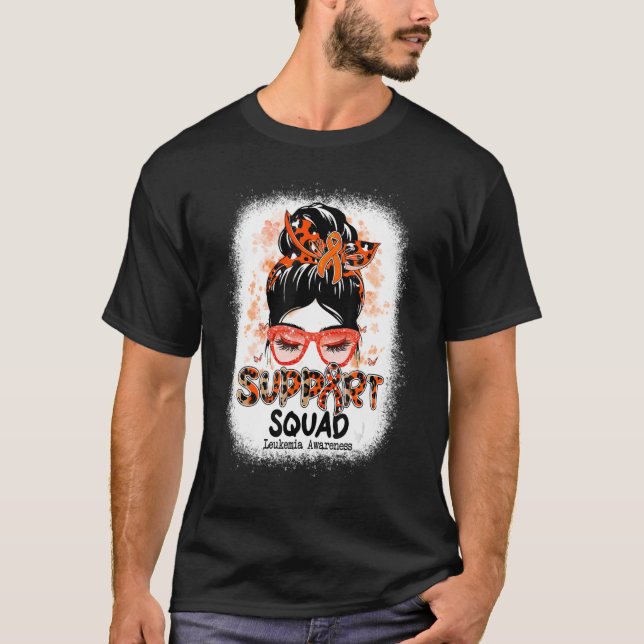 T-shirt Support Squad Messy Bun Butterfly Orange Ribbon Le (Devant)