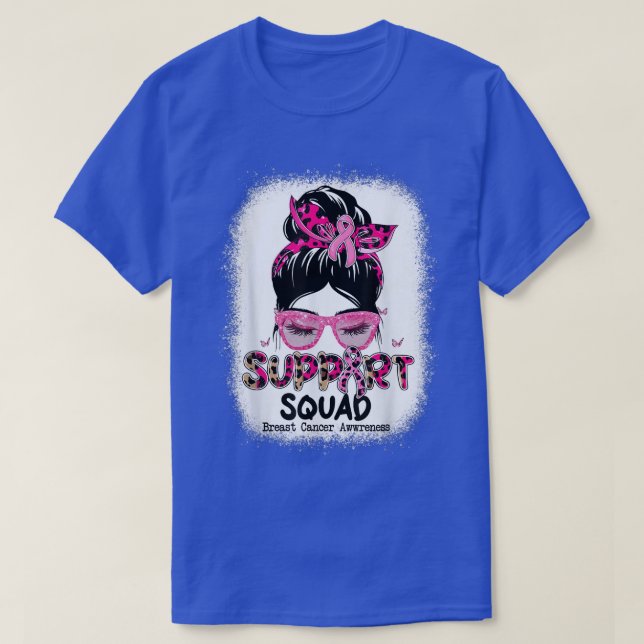 T-shirt Support Squad Messy Bun Butterfly Pink Ribbon Brea (Design devant)