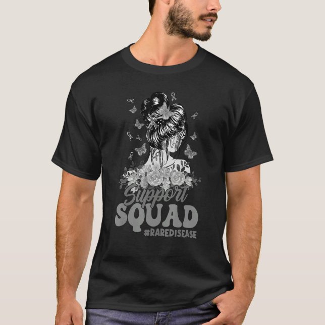 T-shirt Support Squad Messy Bun Butterfly Zebra Ribbon Rar (Devant)