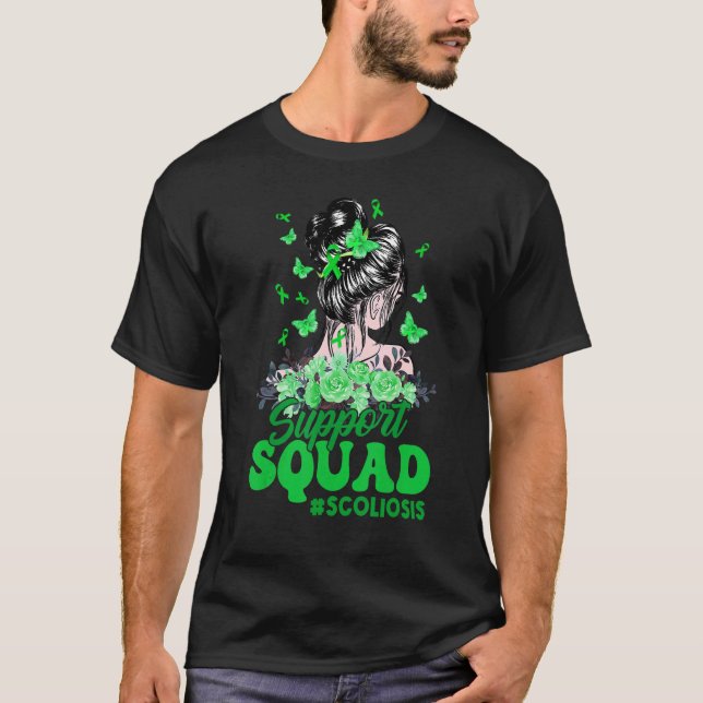 T-shirt Support Squad Messy Bun Papillon Ruban Vert Scolio (Devant)