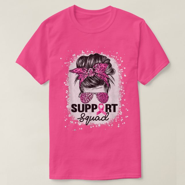 T-shirt Support Squad Messy Bun Pink Breast Cancer Awarene (Design devant)
