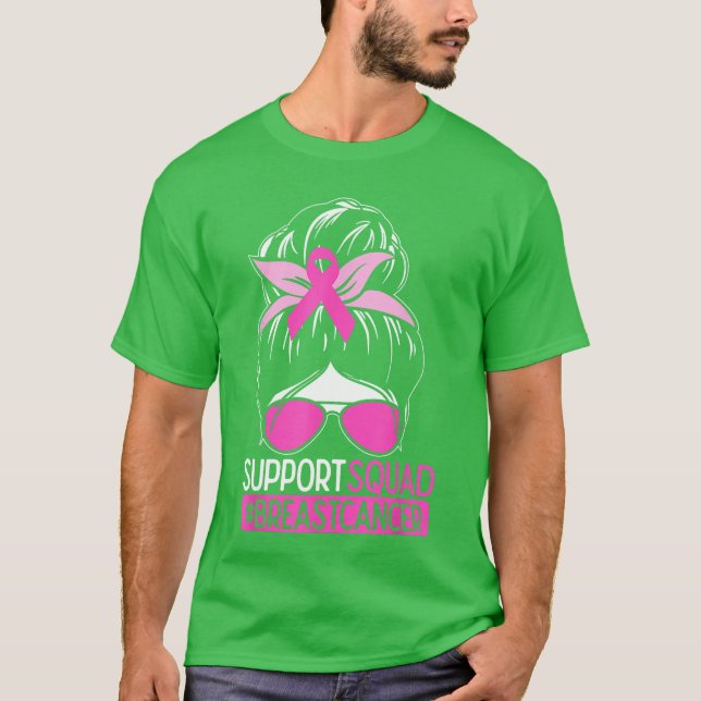T-shirt Support Squad Messy Bun Pink Warrior Awareness (Devant)