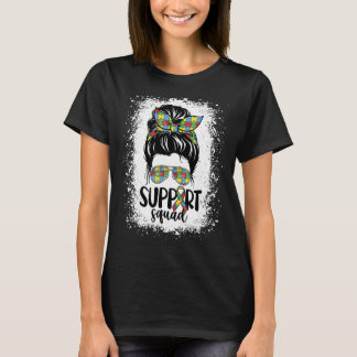 T-shirt Support Squad Messy Bun Puzzle Pièces Autisme Awar