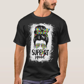 T-shirt Support Squad Messy Bun Puzzle Pièces Autisme Awar