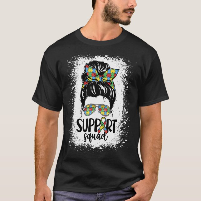 T-shirt Support Squad Messy Bun Puzzle Pièces Autisme Awar (Devant)