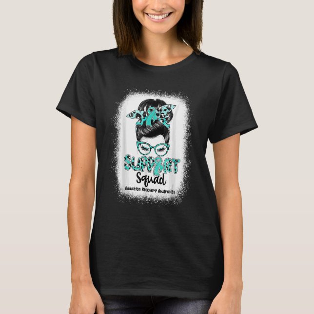 T-shirt Support Squad Messy Bun Turquoise Ribbon Addiction (Devant)