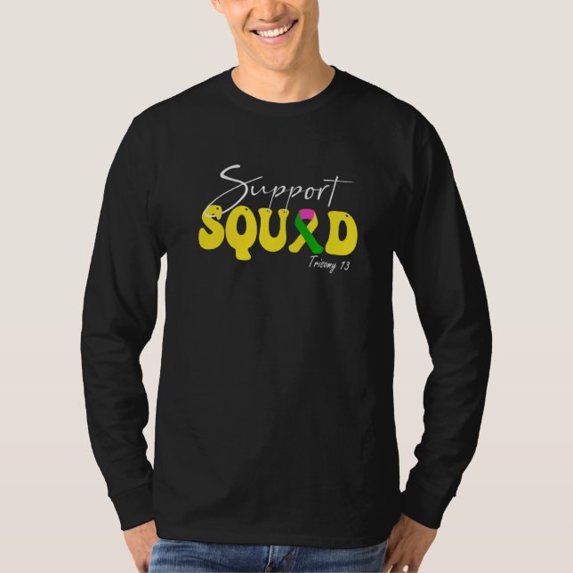 T-shirt Support Squad Trisomy 13 Awareness Yellow & Green  (Devant)