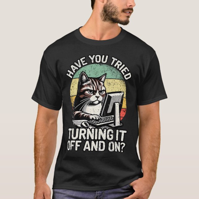 T-shirt Support technique Humour I Cat Tech Engineer I Com (Devant)