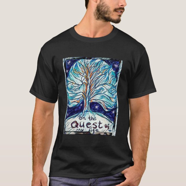 T-shirt Sur la quête de ma vie - Arbre - Étoiles (Devant)