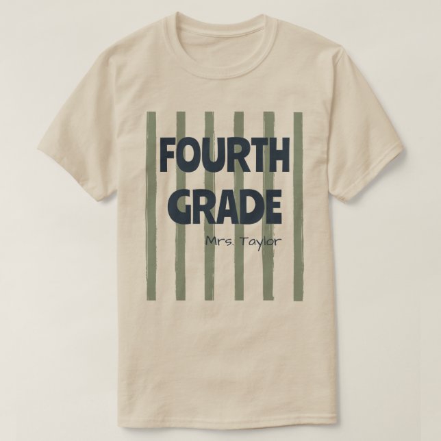 T-shirt Sur mesure 4e année rayures nom de l'enseignant Sa (Design devant)