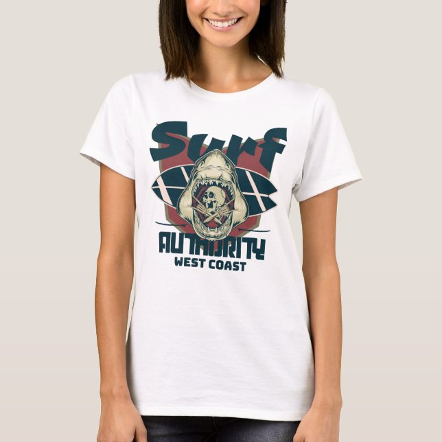 T-shirt Surf Autorité requin crâne badge surf (Devant)