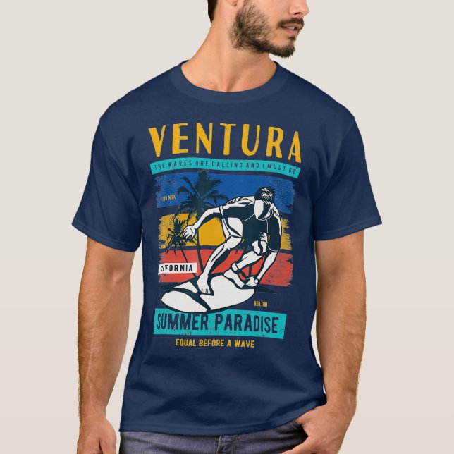 T-shirt Surf California Ventura Beach les années 70 années (Devant)
