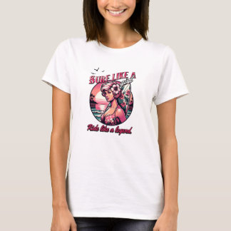 T-shirt Surf comme une fille de surf avec une planche rose
