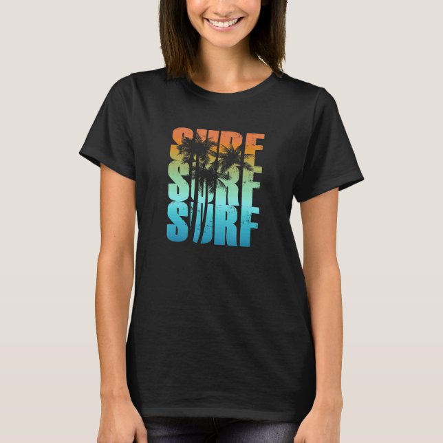 T-shirt Surf Coucher du soleil Palm Tree Cool Vacances d'é (Devant)