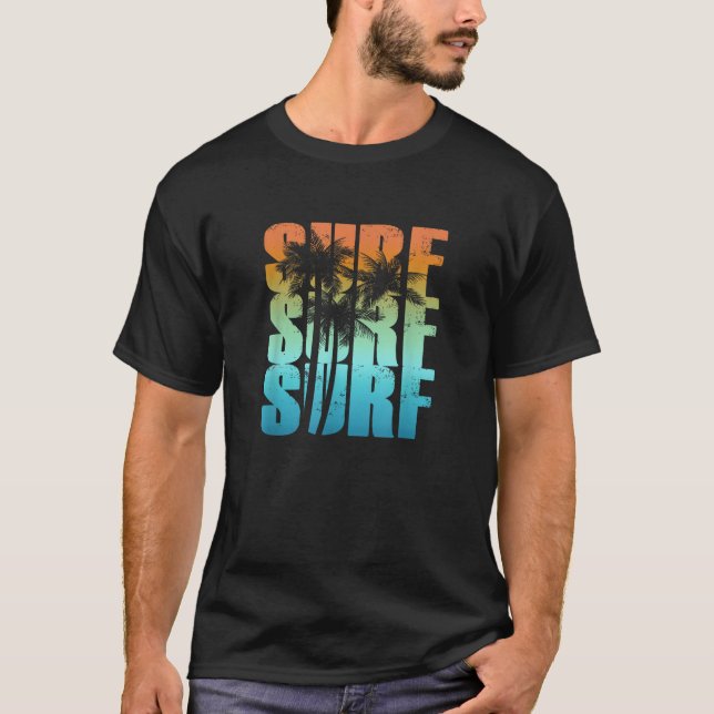 T-shirt Surf Coucher du soleil Palm Tree Cool Vacances d'é (Devant)