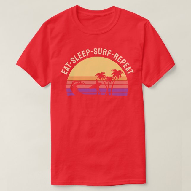 T-shirt Surf de sommeil à manger Répéter 1 (Design devant)