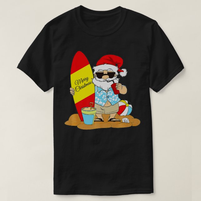 T-shirt Surf d'été plage Père Noël Hawaiian Noël i (Design devant)