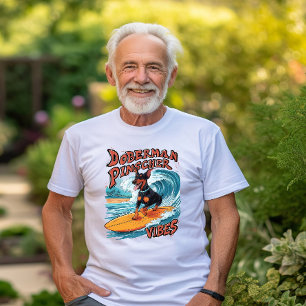 T-shirt Surf Doberman Pinscher Riding Vague Tropicale