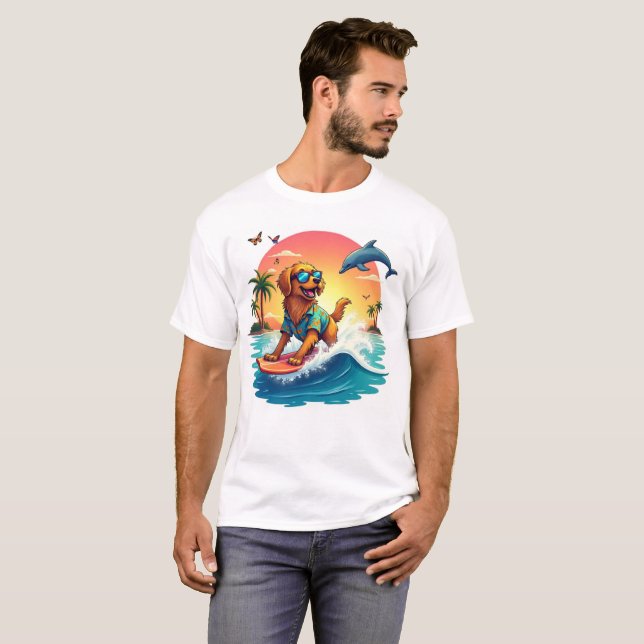 T-shirt Surf Dog Vibes 🐶 Golden Retriever Summer Tee (Devant entier)