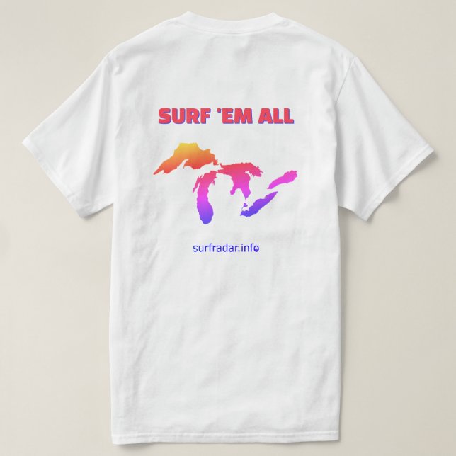 T-shirt Surf 'em all. Surfing the Great Lakes (Design dos)