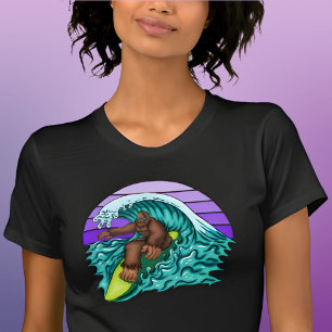 T-shirt Surf Femmes Drôle Bigfoot Surfer Purple Retro