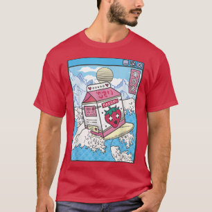 T-shirt Surf Lait fraise Carton Japon Wave Kawaii V