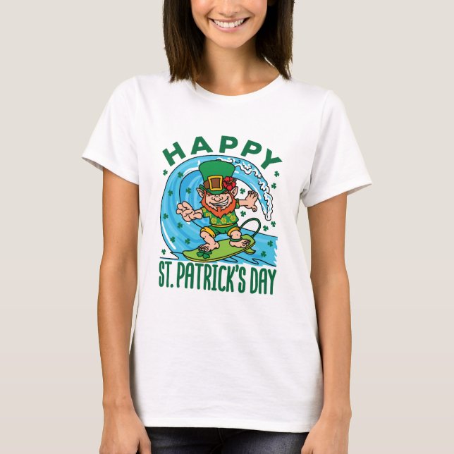 T-shirt Surf Leprechaun Jour de la Saint Patrick hawaïen (Devant)