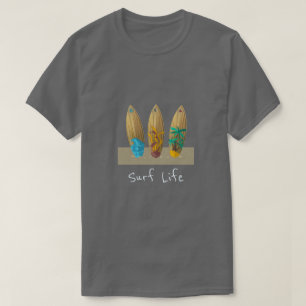 T-shirt Surf Life slogan Retro surfboard trio été