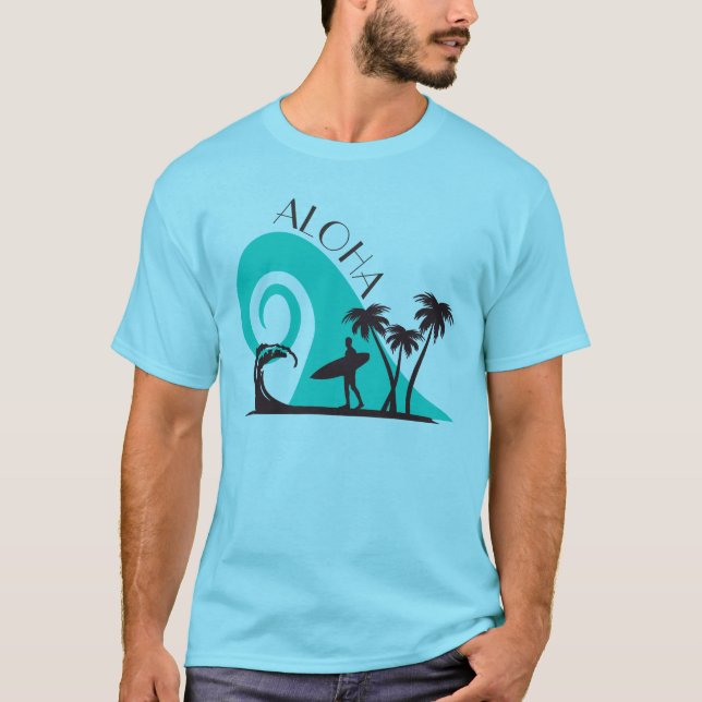 T-shirt , Surf moderne Aloha et palmiers (Devant)