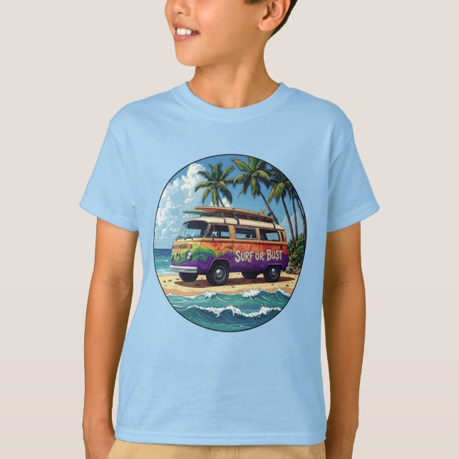 T-shirt Surf ou rien Bus de plage Hippie Retro Décontracté (Devant)