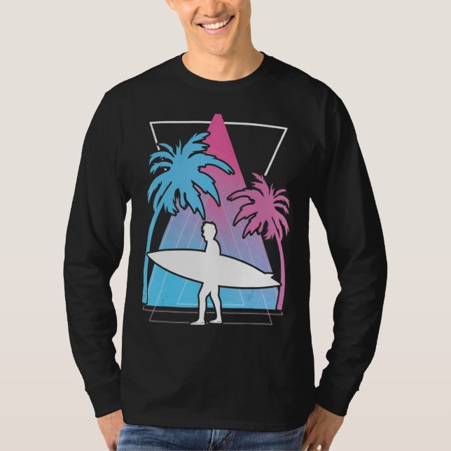T-shirt Surf Palmiers Surfboard Synthwave Watersport (Devant)