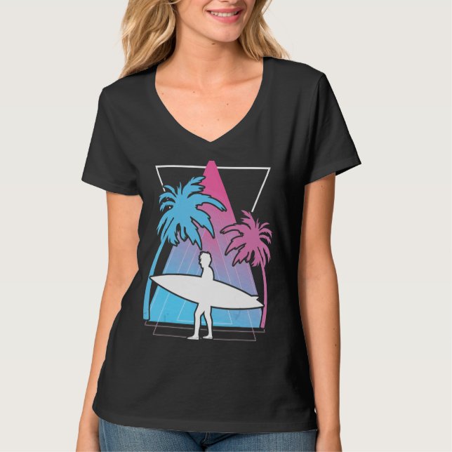 T-shirt Surf Palmiers Surfboard Synthwave Watersport (Devant)