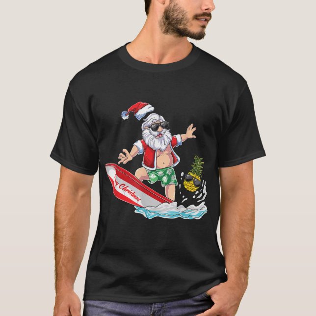 T-shirt Surf Père Noël Beach Plams Noël en Juil (Devant)