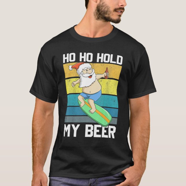 T-shirt Surf Père Noël Bière Noël En Juillet Plage D'Été (Devant)
