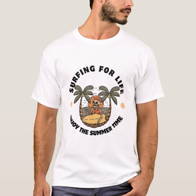 T-shirt Surf pour la vie Skeleton Beach Design (Devant)