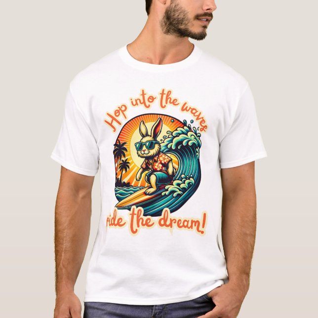 T-shirt Surf Rabbit Riding Ocean Waves (Devant)