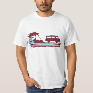 T-shirt surf rétro 'Longboard' à Maroon & Aqua