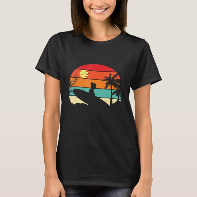 T-shirt Surf Rétro Surfer Coucher de soleil Palmier - Surf (Devant)