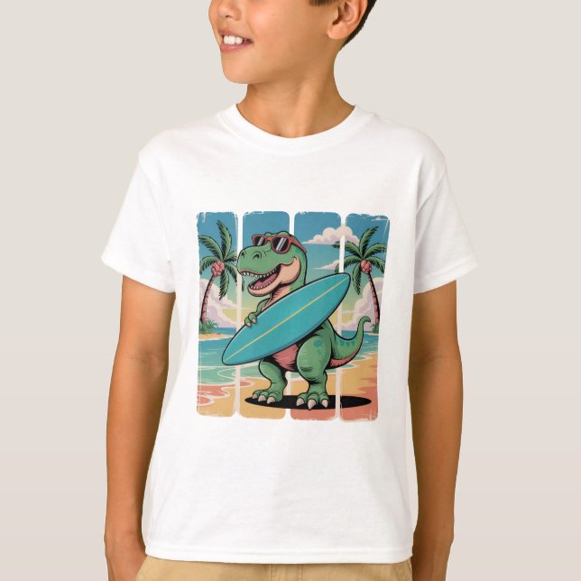 T-shirt Surf Rex - Dino sur les vagues (Devant)