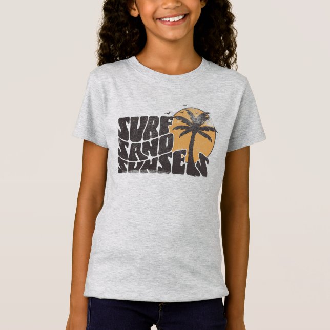 T-Shirt Surf Sable Couchers De Soleil Plage Vie Palmier (Devant)