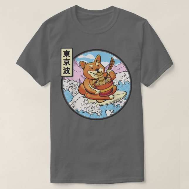 T-shirt Surf Shiba Inu Manger Ramen Japon Waves Kawaii (Design devant)