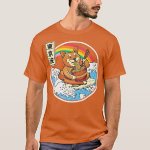 T-shirt Surf Shiba Inu Manger Ramen Japon Waves Kawaii