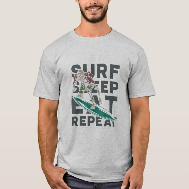 T-shirt Surf Sommeil Manger Répéter Conception du Surf Vin (Devant)