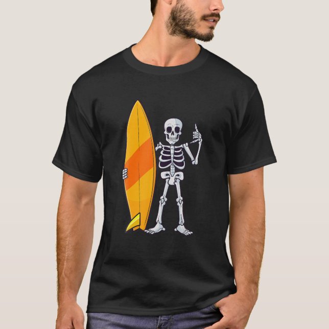 T-shirt Surf Squelette Halloween Amateurs de Surf à thème (Devant)