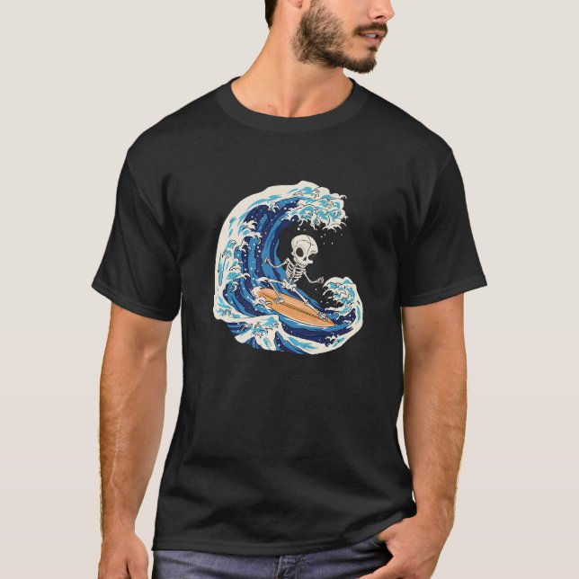 T-shirt Surf Squelette Surfer Surf Vague Crâne Surf Sk (Devant)