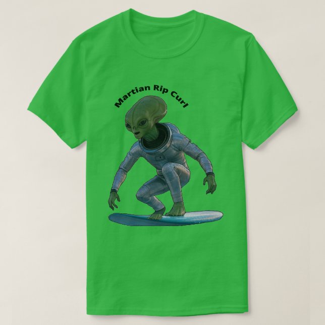 T-shirt Surf Surf Espace de surf Martian Riding a Wave URM (Design devant)