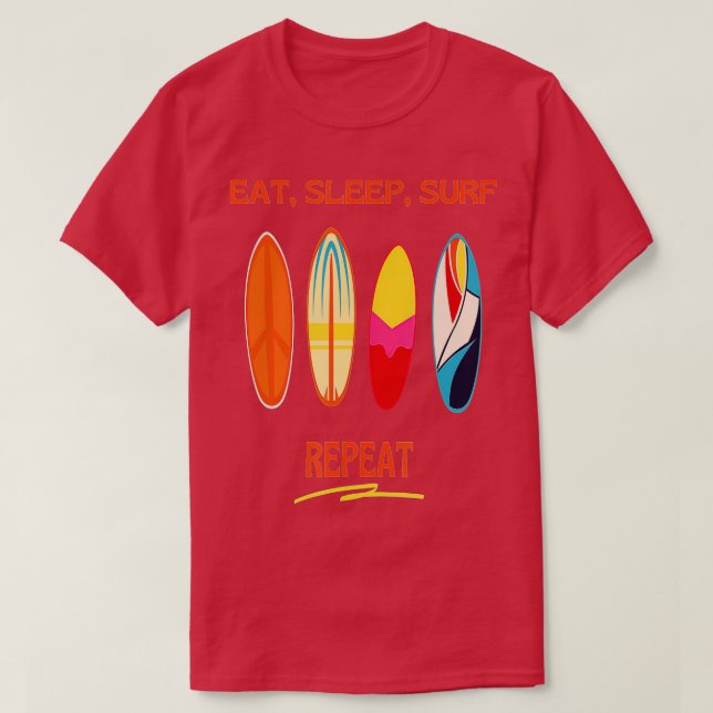 T-shirt Surf Surfboard Eat Sleep Surf Repeat Retro Surf (Design devant)