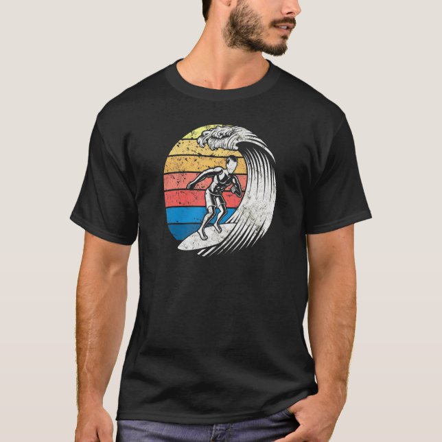 T-shirt Surf Surfer Sunset Surfboard Wave (Devant)