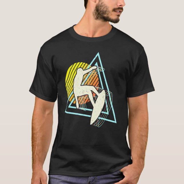 T-shirt Surf Surfer Sunset Vaporwave Surfboard (Devant)